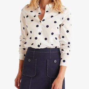 Boden Button Down Polka Dot Shirt, Size 6R, Ivory/Black Spot